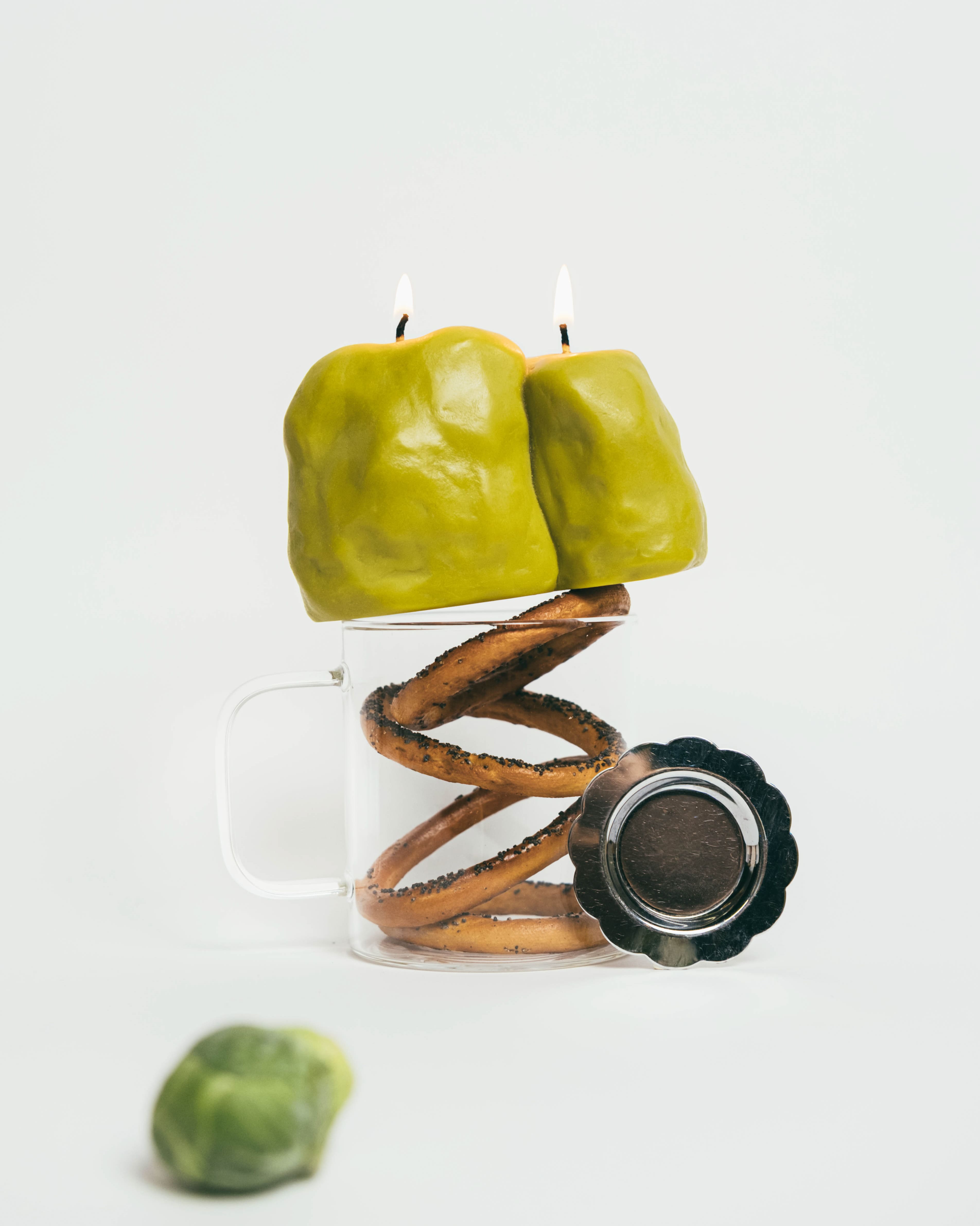 Decorative candle "DUO" - olive green, unscented