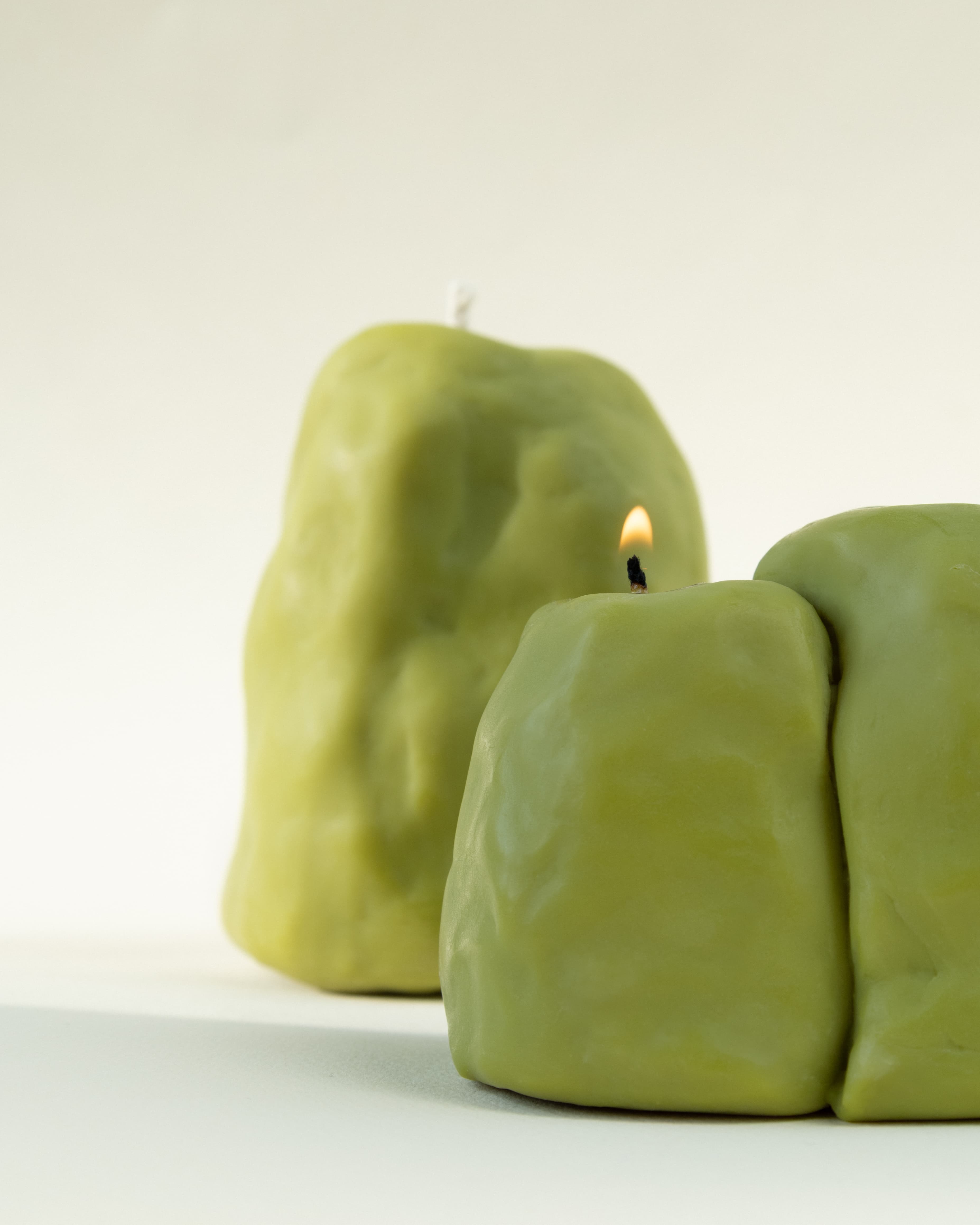 Decorative candle "DUO" - olive green, unscented